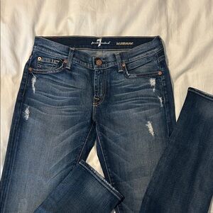 7 For All Mankind Women's Distressed Blue Skinny Jeans